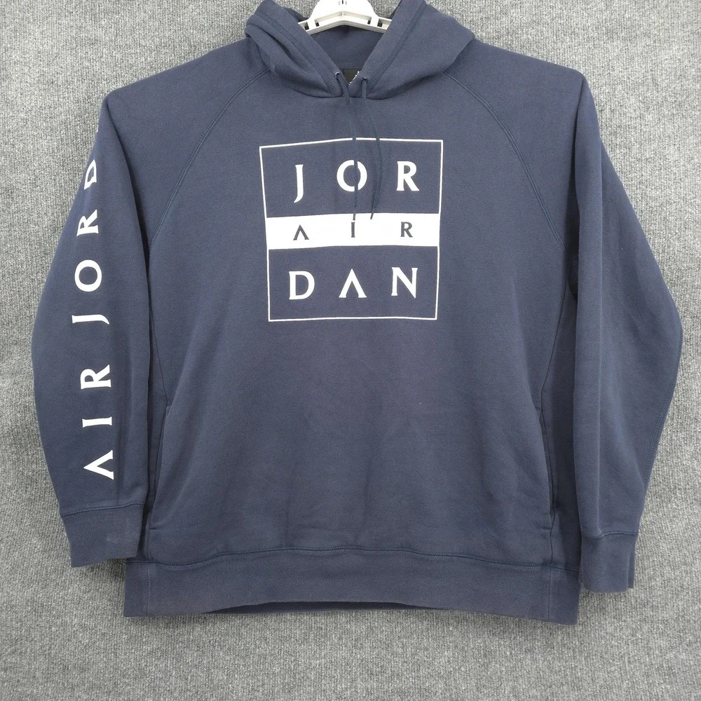 Nike Jordan Air Hoodie Mens 2XL Blue Pullover Fleece‎ Graphic Gym Y2k Streetwear